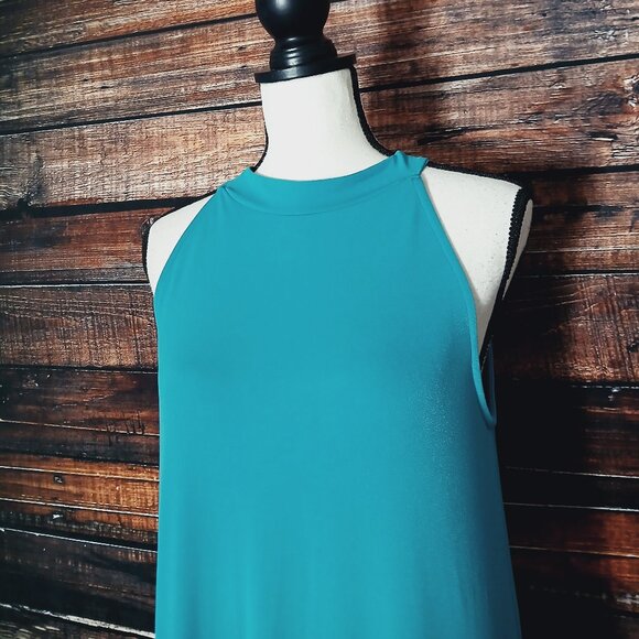 ASOS Maxi Dress Size 8 Teal Pleated Bottom Keyhole Button High Neck Retro Shift - Picture 4 of 9